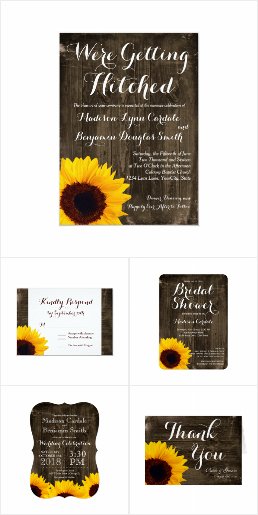 Rustic Sunflower Dark Wood Wedding Invitation Set