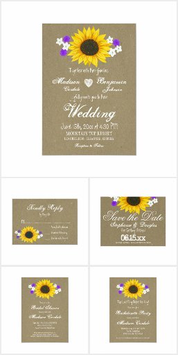 Rustic Sunflower Kraft Paper Wedding Invite Set
