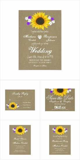 Rustic Sunflower Kraft Paper Wedding Invite Set