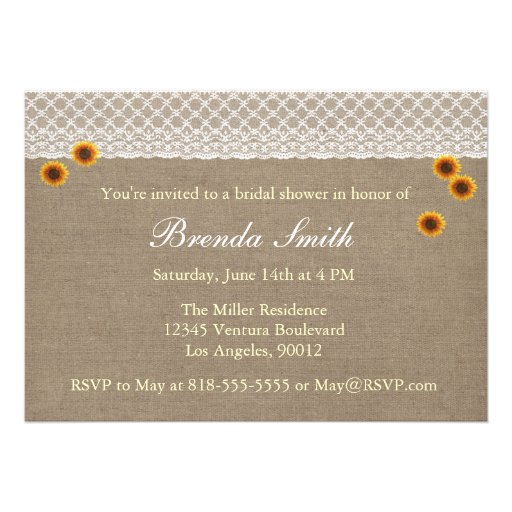 Rustic Sunflower Lace Bridal Shower Invitation