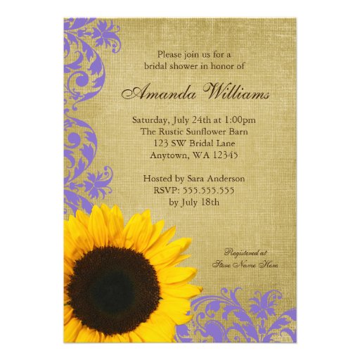 Rustic Sunflower Lavender Swirls Bridal Shower Custom Announcement