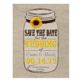 Rustic Sunflower & Mason Jar Save the Date Postcards