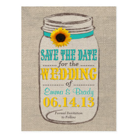 Rustic Sunflower & Mason Jar Save the Date Post Card