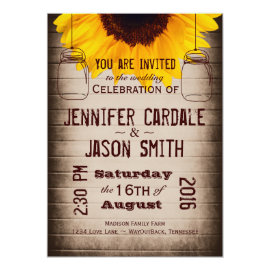 Rustic Sunflower Mason Jars Wedding Invitations 4.5