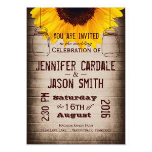 Rustic Sunflower Mason Jars Wedding Invitations Personalized Invitation