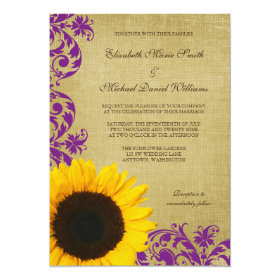Rustic Sunflower Purple Swirls Wedding 5x7 Paper Invitation Card