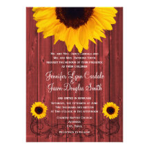 Rustic Sunflower Red Barn Wood Wedding Invites