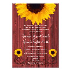 Rustic Sunflower Red Barn Wood Wedding Invites