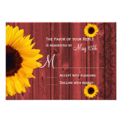 Rustic Sunflower Red Barn Wood Wedding RSVP Cards