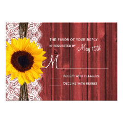 Rustic Sunflower Red Barn Wood Wedding RSVP Cards