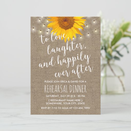 Rustic Sunflower String Lights Rehearsal Dinner Invitation Zazzle