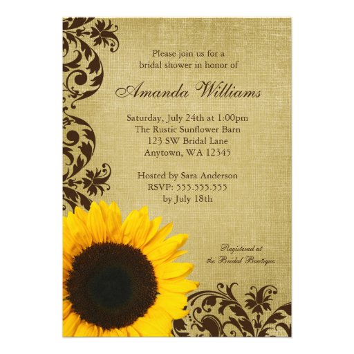 Rustic Sunflower Swirls Bridal Shower Invitation