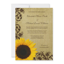 Rustic Sunflower Swirls Wedding Personalized Invites