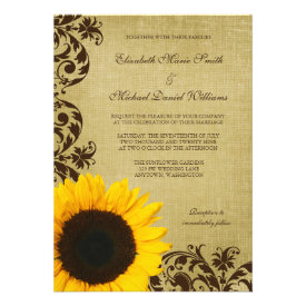 Rustic Sunflower Swirls Wedding Personalized Invites