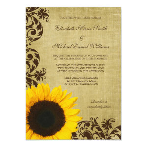 Rustic Sunflower Swirls Wedding 5x7 Paper Invitation Card