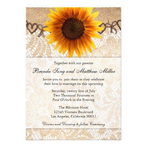Rustic Sunflower Twine Wedding Invitation