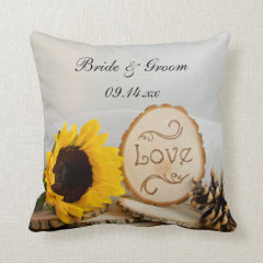 Rustic Sunflower Woodland Wedding Pillow