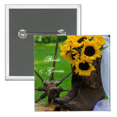 Rustic Sunflowers Country Wedding Button