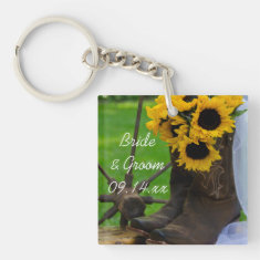 Rustic Sunflowers Country Wedding Keychain Square Acrylic Keychains