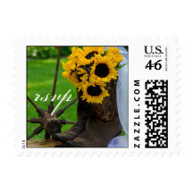 Rustic Sunflowers Country Wedding RSVP Stamp