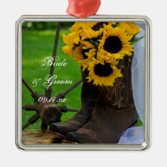 Rustic Sunflowers Country Wedding Square Ornament