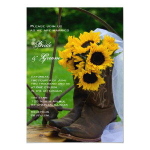 Rustic Sunflowers Cowboy Boots Country Wedding 5x7 Paper Invitation Card