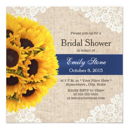 Rustic Sunflowers Lace & Burlap Bridal Shower Custom Invitation (front side)