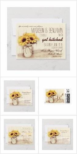 Rustic Sunflowers Mason Jar Wedding Invitation Set