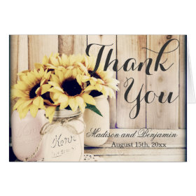 Rustic Sunflowers Mason Jar Wedding Thank You Card