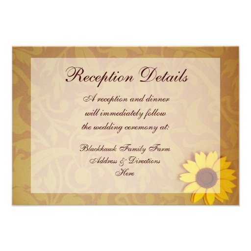 Rustic Sunflowers on Damask Wedding Invitation Set
