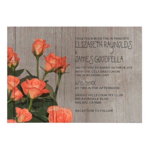 Rustic Sweetheart Roses Wedding Invitations