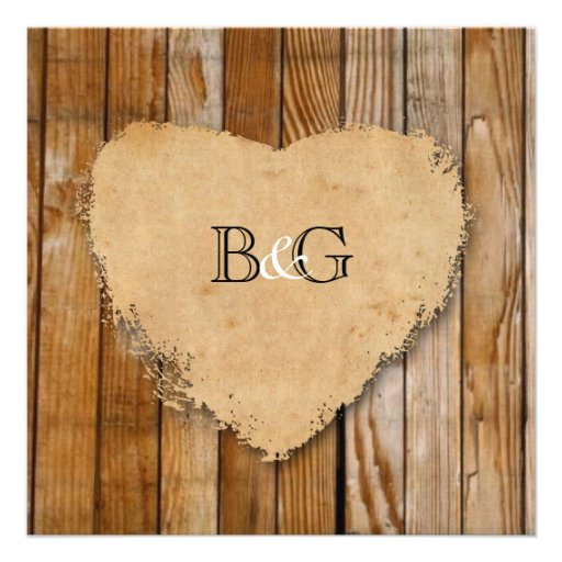 Rustic Tattered Heart Wood Look Country Wedding Personalized Invitation