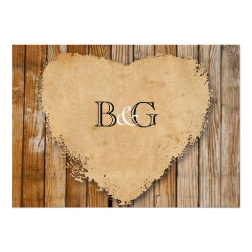 Rustic Tattered Heart Wood Look Country Wedding Custom Announcement