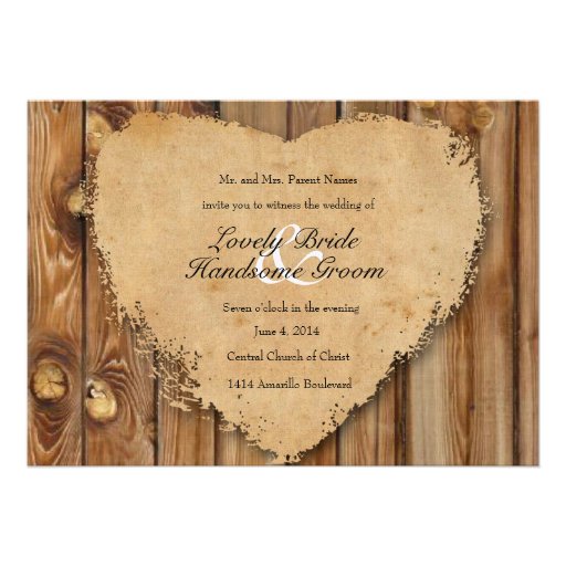 Rustic Tattered Heart Wood Look Country Wedding Custom Announcement