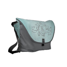 Rustic Teal and Grey Bohemian  Flourish Messenger Bag