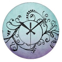 Rustic Teal and Purple Bohemian  Flourish Round Clocks