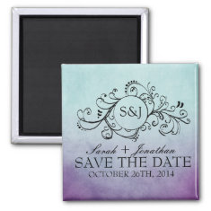 Rustic Teal and Purple Bohemian Save The Date Magnet