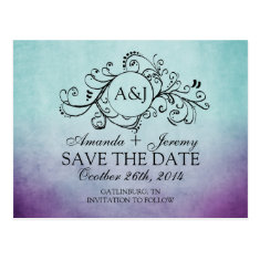 Rustic Teal and Purple Bohemian Save The Date Post Card