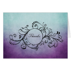 Rustic Teal and Purple Bohemian Thank You Note Greeting Cards
