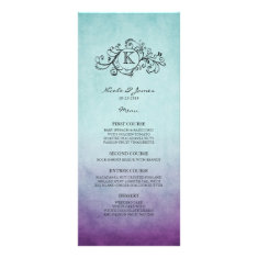 Rustic Teal and Purple Bohemian Wedding Menu Custom Announcement