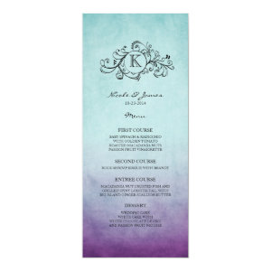 Rustic Teal and Purple Bohemian Wedding Menu 4x9.25 Paper Invitation Card