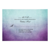 Rustic Teal and Purple Bohemian Wedding RSVP Personalized Invites