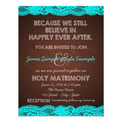 Rustic Teal Blue and Brown Country Wedding Personalized Invite