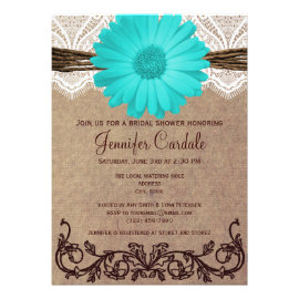 Rustic Teal Daisy Bridal Shower Invitations Personalized Invitations