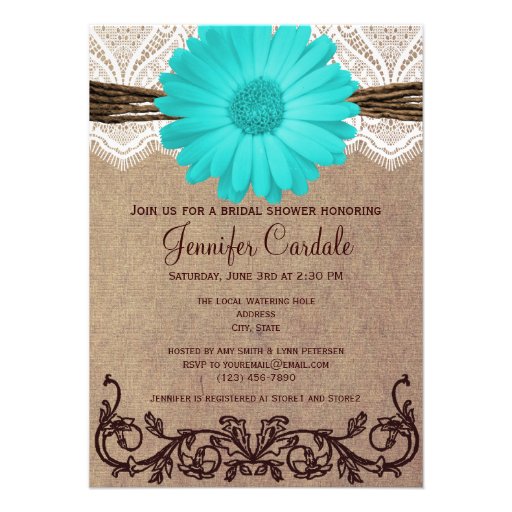 Rustic Teal Daisy Bridal Shower Invitations