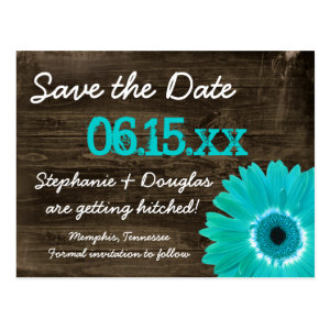 Rustic Teal Daisy Wood Save The Date Postcards Postcard