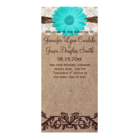 Rustic Teal Gerber Daisy Country Wedding Program Rack Card Template
