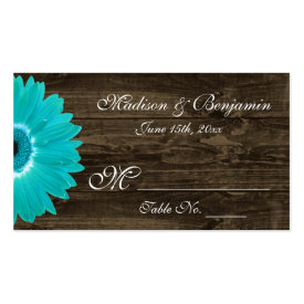 Rustic Teal Gerber Daisy Wedding Place Cards Business Card Template