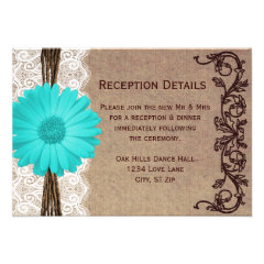 Rustic Teal Gerber Daisy Wedding Reception Cards