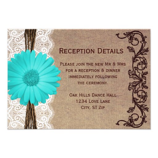 Rustic Teal Gerber Daisy Wedding Reception Cards